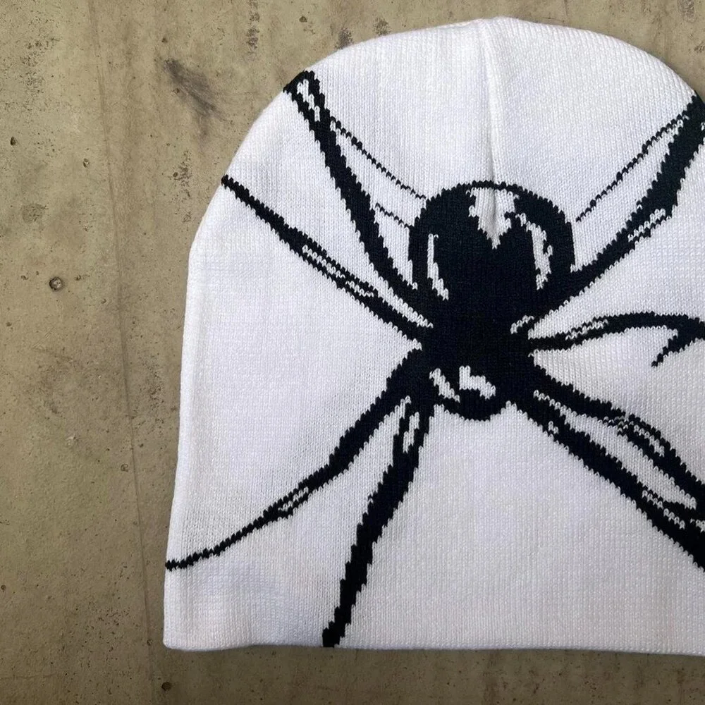 y2k 2000s grunge gothic punk spider white beanie